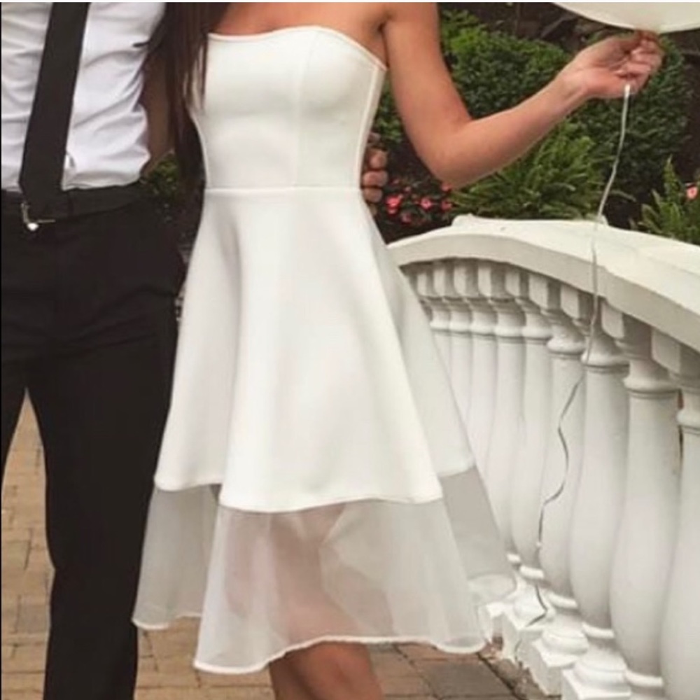 White strapless dress sheer bottom